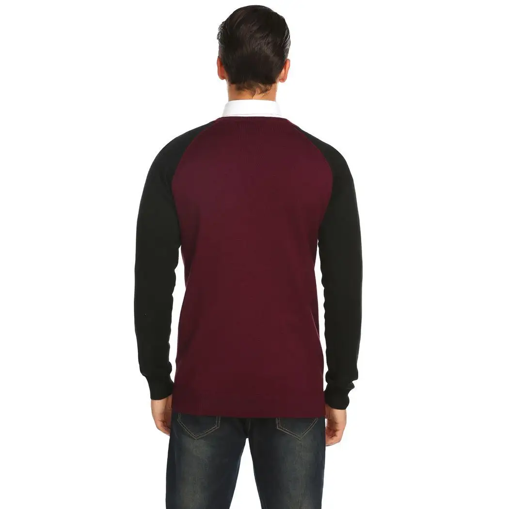 Для мужчин с О образным вырезом длинными рукавами в стиле пэчворк Slim Fit