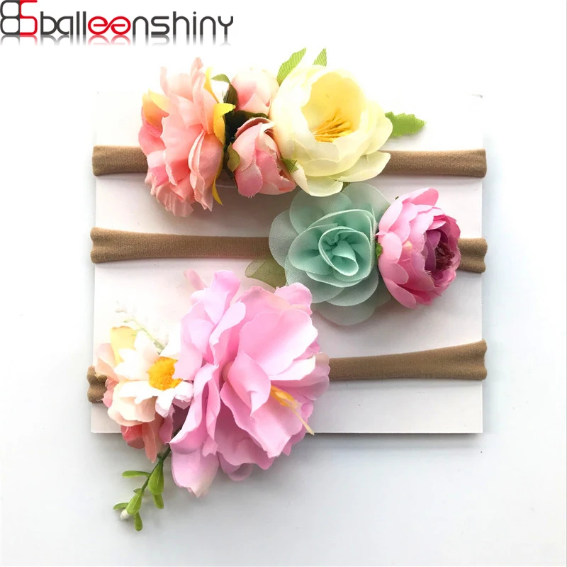 

BalleenShiny Lovely 3Pc/set Baby Girls Flower Hairband Infant Toddler Elastic Headband Kids Handwear Turban Accessories