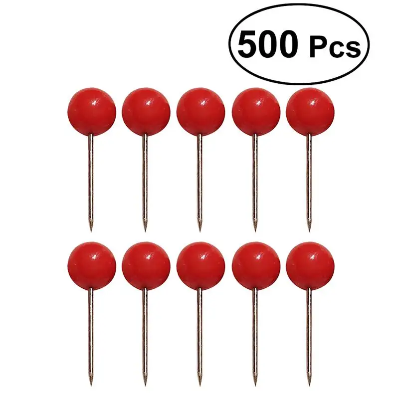 

500Pcs Push Pins Round Ball Head Map Tacks with Stainless Point for Office Home Crafts DIY Marking (Red)