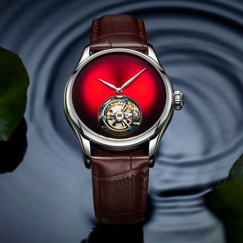 مخصصة الميكانيكية ووتش الرجال أعلى العلامة التجارية ووتش الياقوت مرآة الأصلي توربيون الجوف حركة الميكانيكية أزياء ووتش