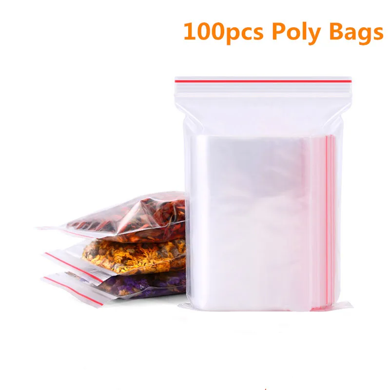 

100pcs Self Sealing Ziplock Bags Plastic Transparent Resealable Clear Zip Lock Bags Poly For Tobacoo Jewelry Flat Packing