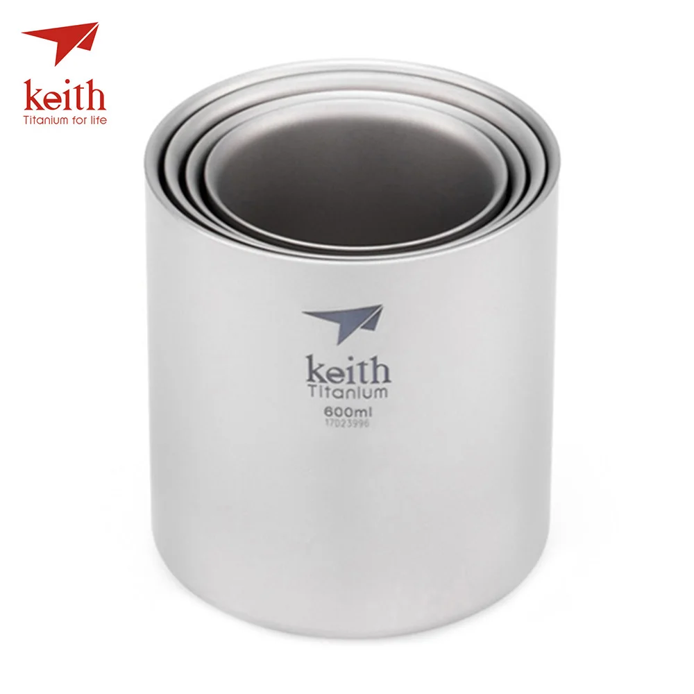 Keith Ti3501 4 шт. 0.22L/0.3L/0.45L/0.6L Ультралегкая титановая кружка чашка с двойными стенками