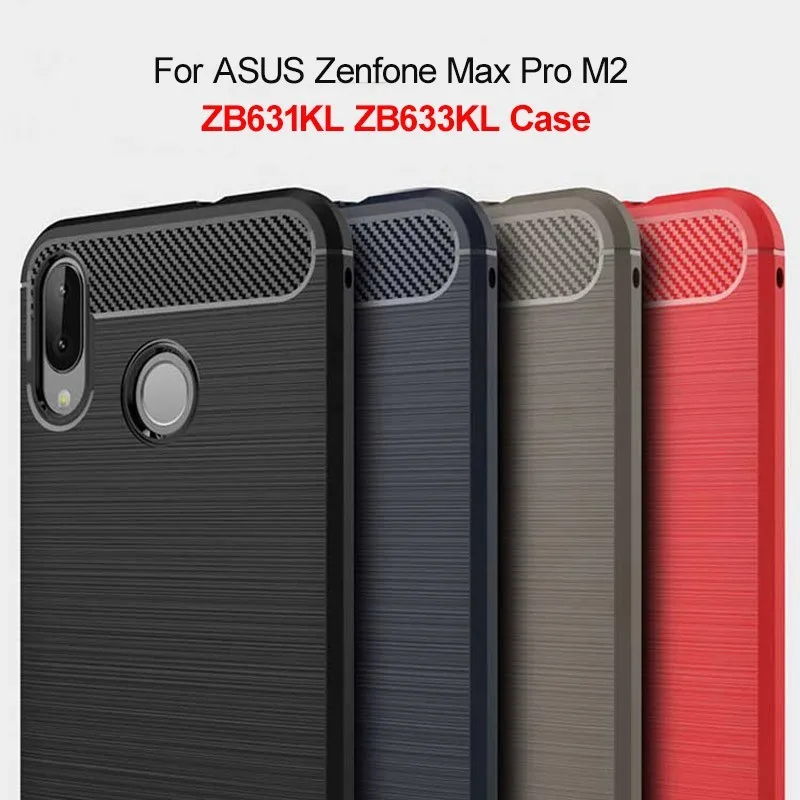 Силиконовый чехол из ТПУ для Asus Zenfone Max Pro M2 ZB631KL углеродного волокна с полным