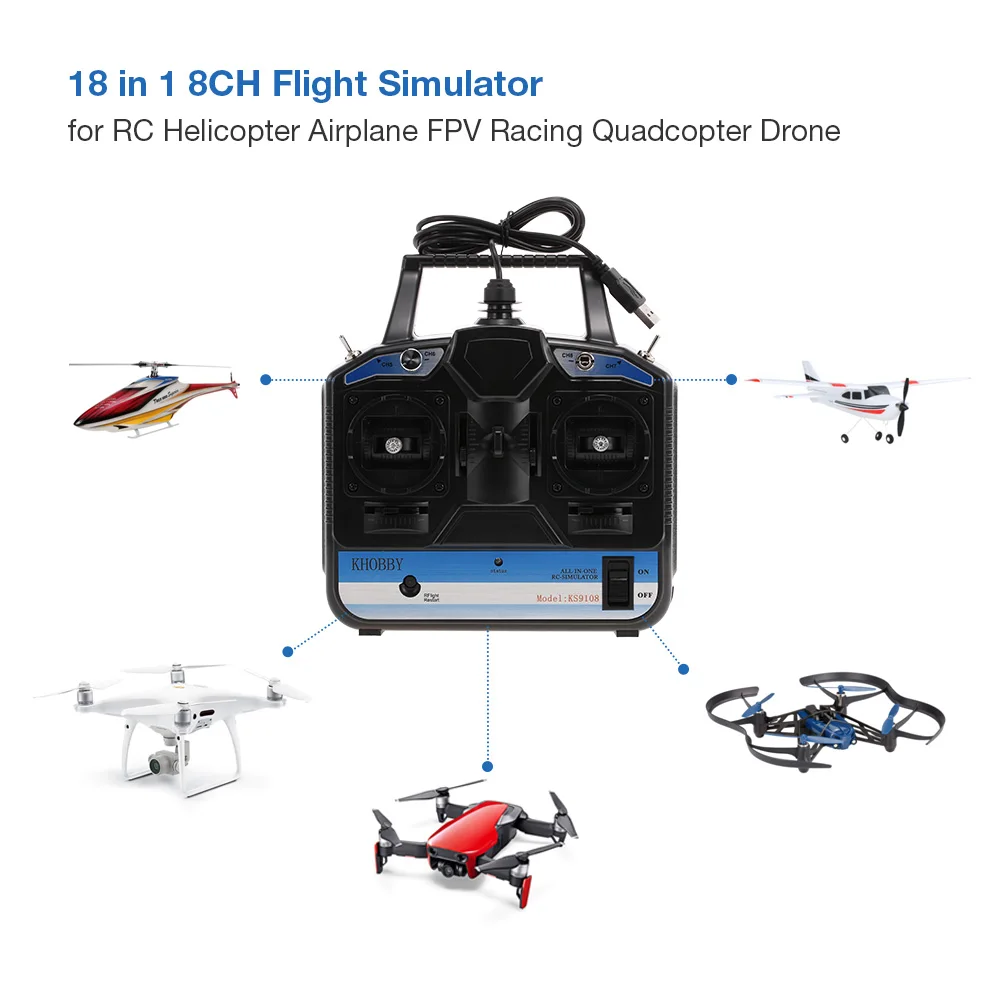 

18 in 1 8CH USB Real Simulator Aircraft Flight Simulator Emulator for RC Helicopter Airplane FPV Racing Drone Quadcopter