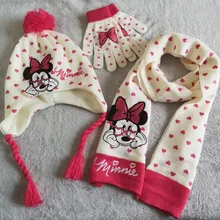 Дисней Дети Мягкий Зимний Шарф хлопковый перчатки и шапка Микки Минни удобные зимние детские комплекты для мальчиков и девочек Аксессуары Дисней