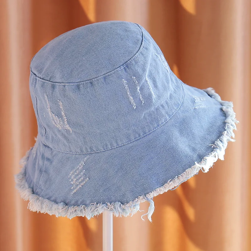 

2019 New Denim Tassel Hats Women Men Unisex Distressed Effect Fisherman Caps High Quality Foldable Spring Autumn UV Protect Hat