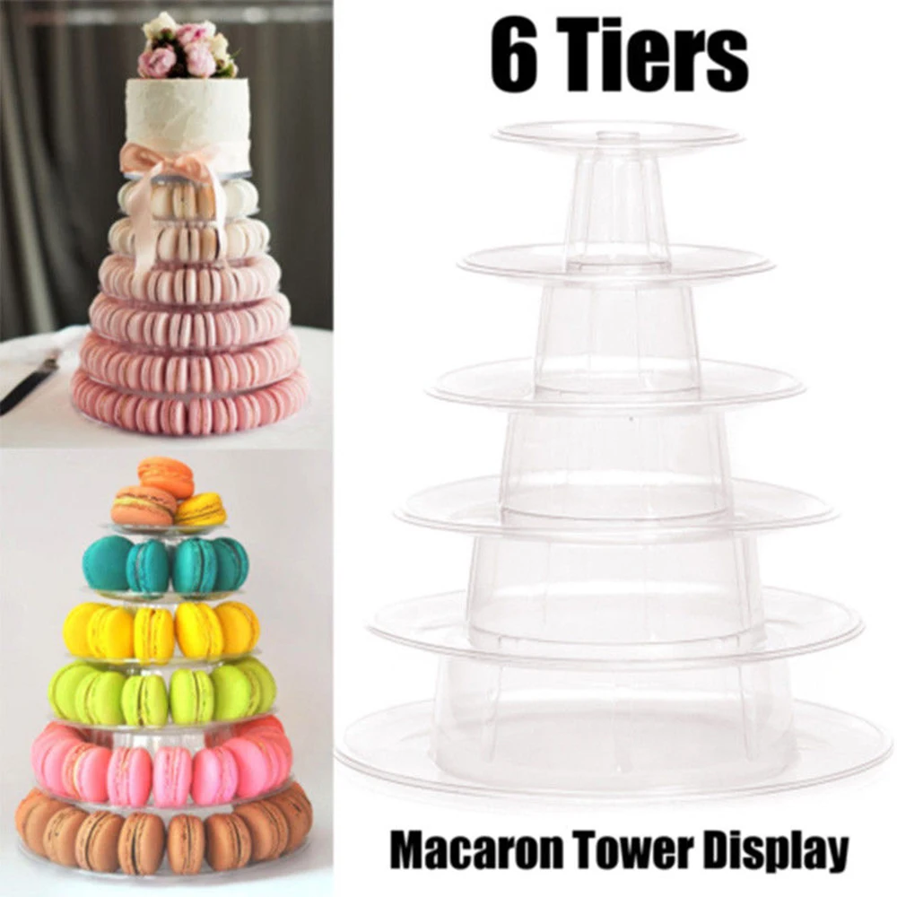 

Pro Multi-function Display Stand 6 Tier Round Macaron Tower Cake Stand PVC Tray Display Rack for Wedding Birthday