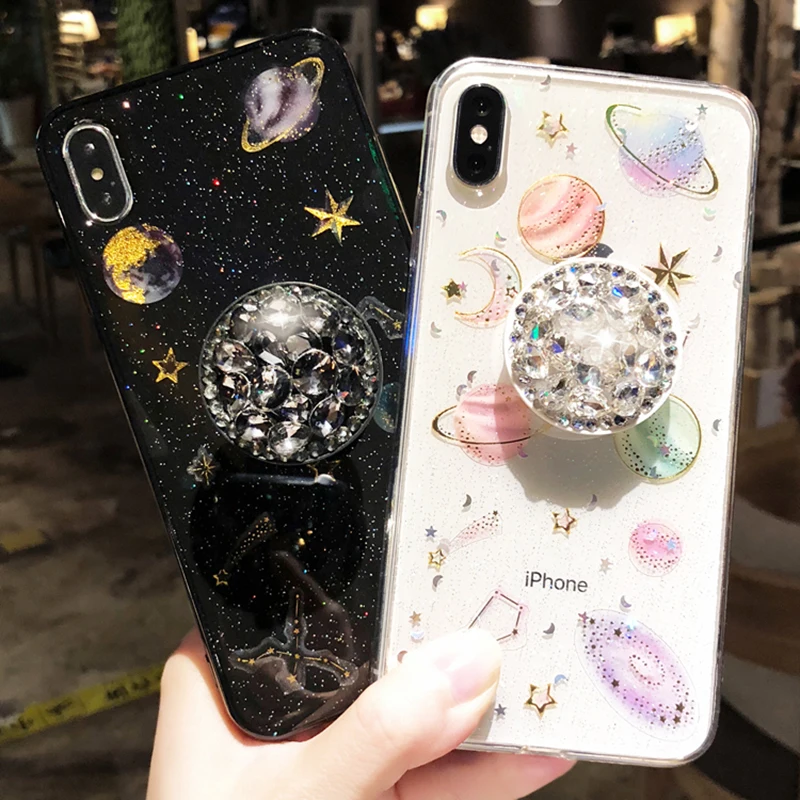 Роскошный блестящий чехол для телефона со стразами космосом планетами iPhone X XS Max XR