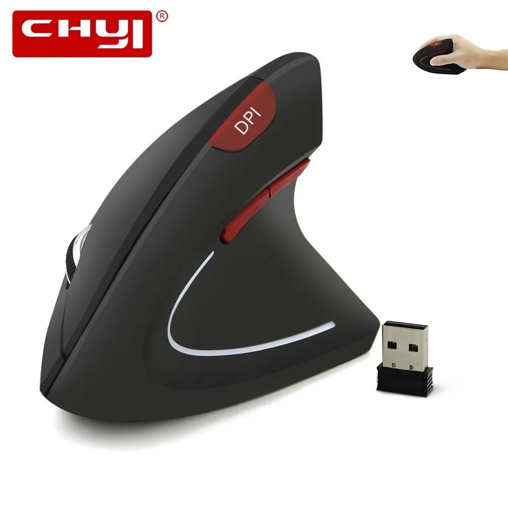 

CHYI Vertical Wireless Mouse Ergonomic Gaming Mause Optical Computer Mouse With Red DPI Button Powered By Battery For Laptop PC