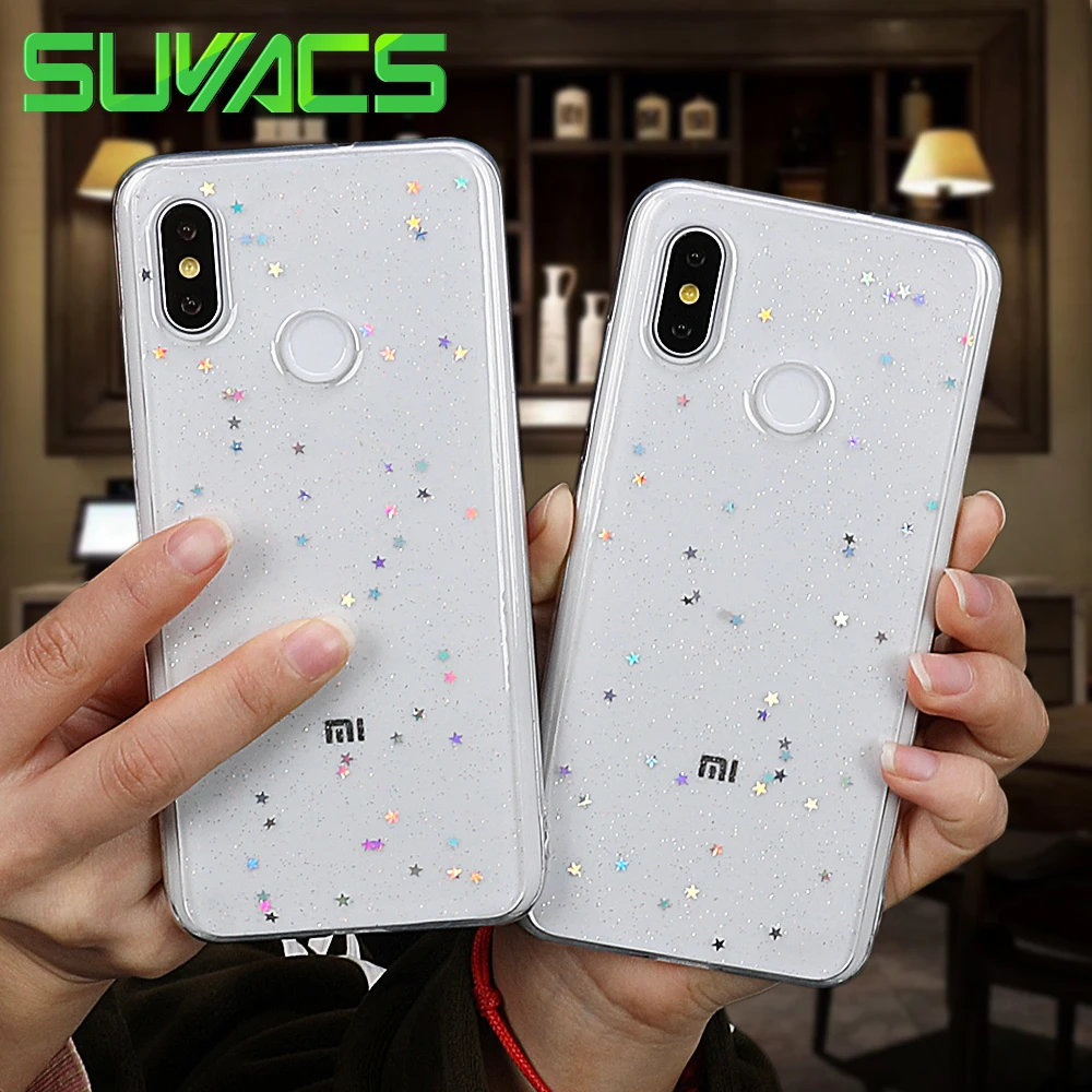 

SUYACS Glitter Powder Star Transparent Soft TPU Phone Case For Xiaomi 8 SE Redmi 6 Pro Note 5 6 Pro Plus Epoxy Phone Back Cover