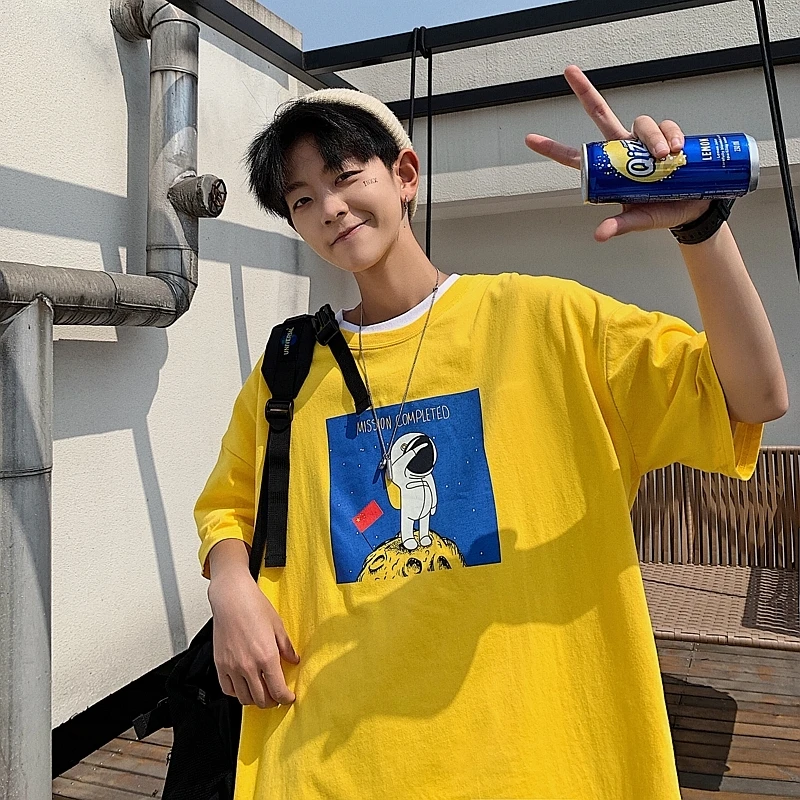 

Men's T-shirt 2019 summer new loose round neck slim pullover couple personality cotton print short-sleeved casual men's clothing