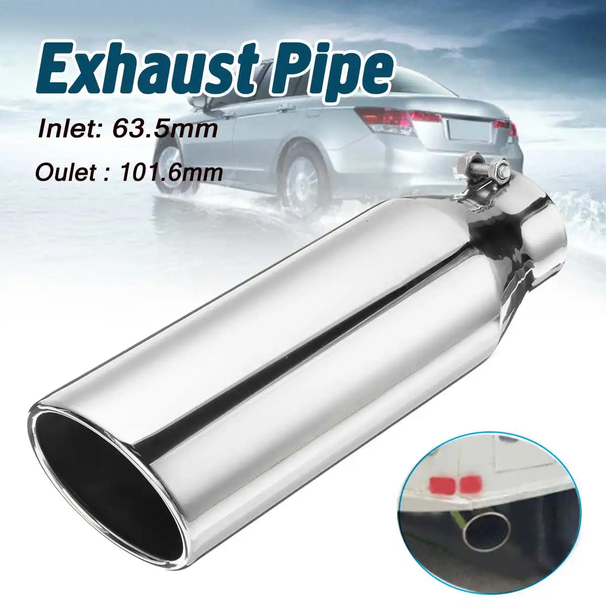

30mm Stainless Steel Bolt On Diesel Exhaust Tip 2.5 Inch Inlet 4 Inch Outlet Chrome Tailpipe Exhaust Tip