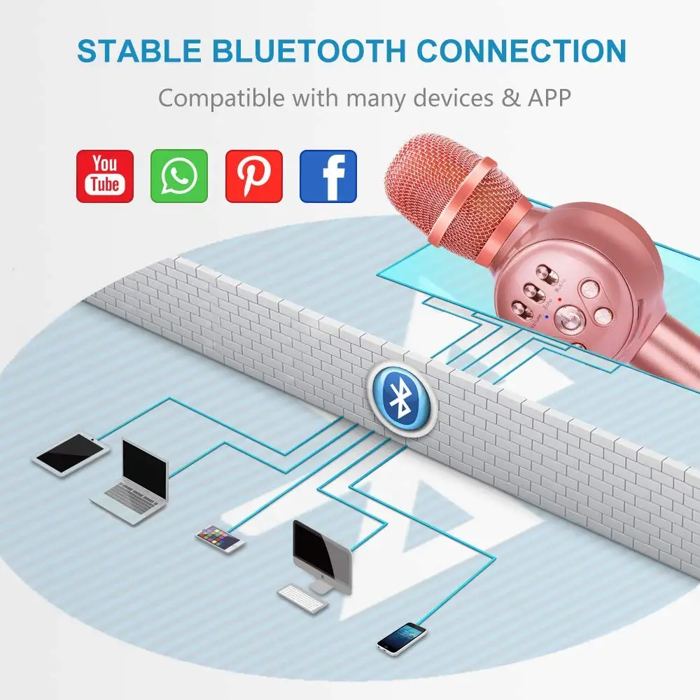 Беспроводной караоке микрофон Professional портативный Bluetooth ручной Домашний день