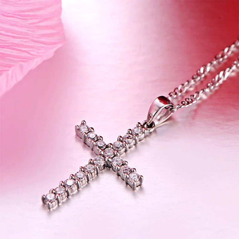 Серебристый с кристаллами ювелирные изделия аксессуары мода длинный свитер цепи ожерелье s для женщин крест кулон ожерелье