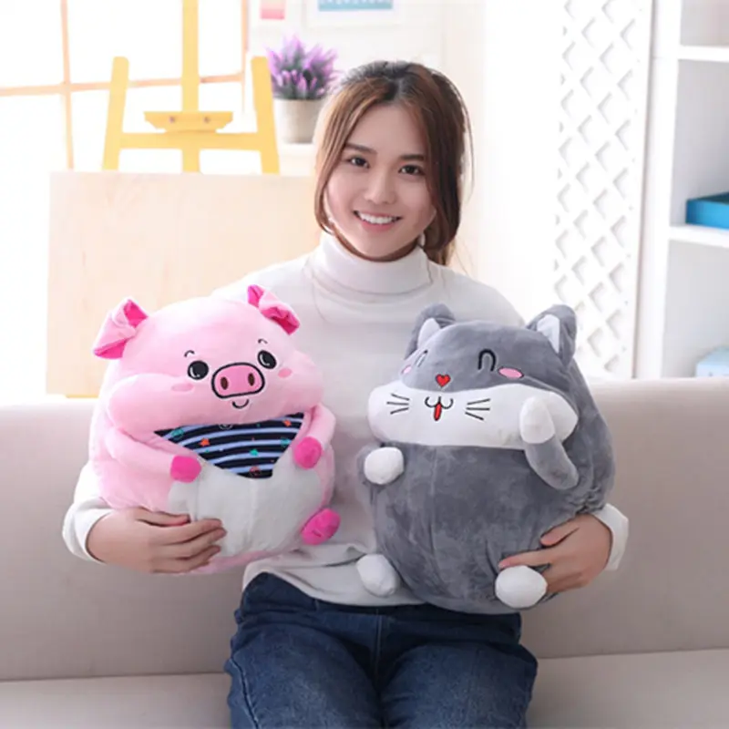 1 шт. 40 см Kawaii плюшевая свинья кошка Подушка подушка с набивкой игрушки одеяло 2 в