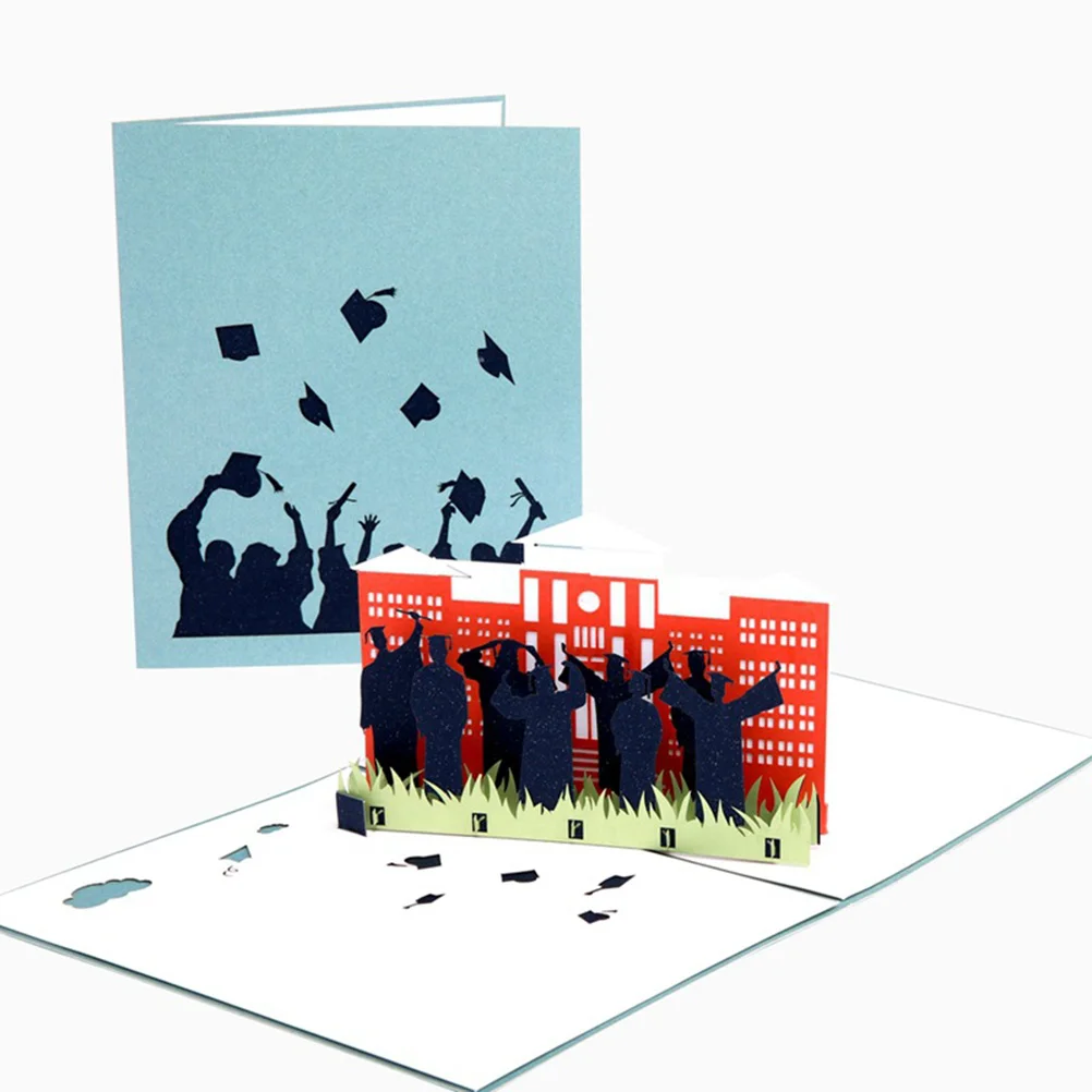  3D Pop Up Greeting Card with School Building and Students Ceremony Handmade Paper Carving Invitatio - 33000312182