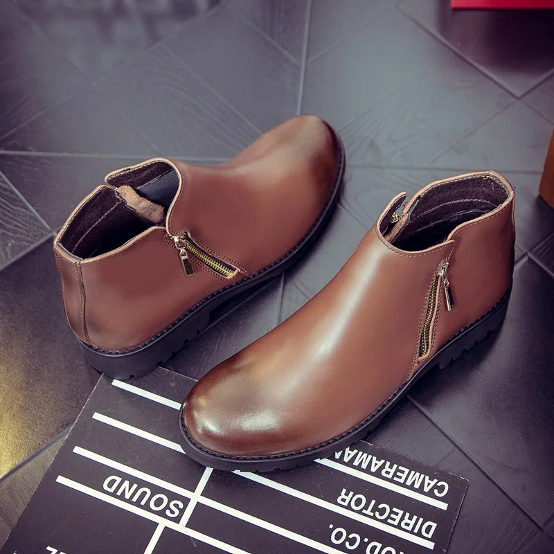 Livre Lazer Do Redondo Tornozelo Preto Inverno Sapatos Com Pé Pu Da Ao brown With Homens Botas Fur De Trabalho Ar Até Zíper Plataforma marrom Moda Motocicleta Dedo black Martin Rendas Fur qgnz5P