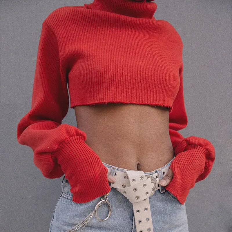 Модный бренд новейший женский зимний высокий воротник сексуальный укороченный Топ вязаный пуловер свитер вязаная одежда джемпер одежда короткая одежда