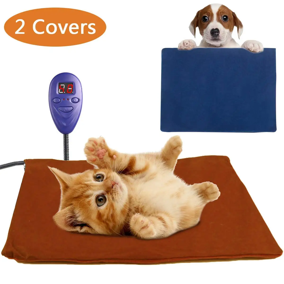 2 Fleece Covers Electric Heated Mat Pet Heating Pad Cat Dog Blanket