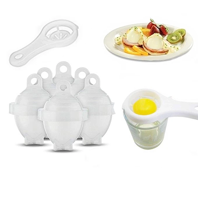 

7pcs/set White Egg Tool with Separator Hard Boil Egg Cooker Clear Silicone Maker Without Shell Maker Egg Steamer