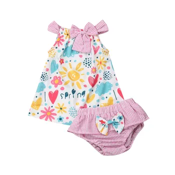 

Newborn Baby Girls Clothes Sleeveless Floral Cute Print Tops Dress Striped Shorts PP Pants Summer Sunsuits 2Pcs Set