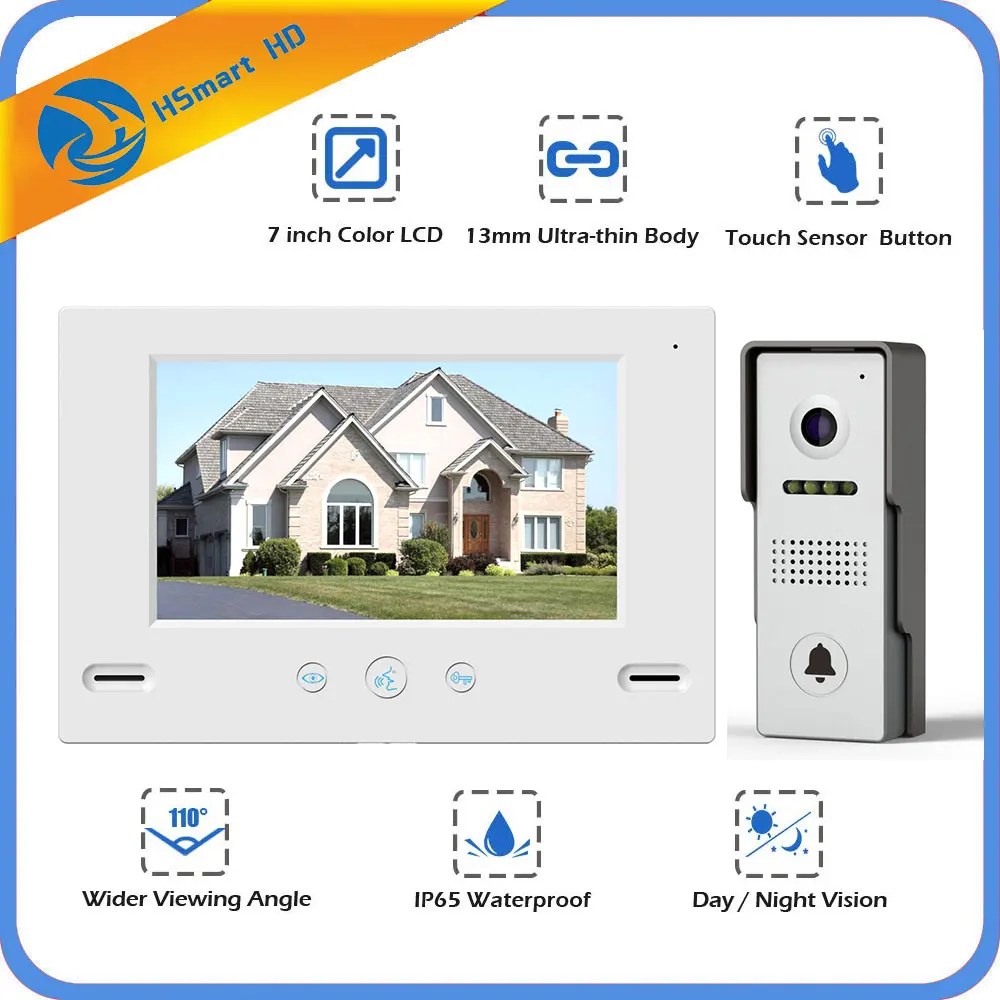 

7" Wired Video Door Phone System Visual Intercom Doorbell 800x480 Monitor HD 700TVL Waterproof Outdoor Camera Home Surveillance