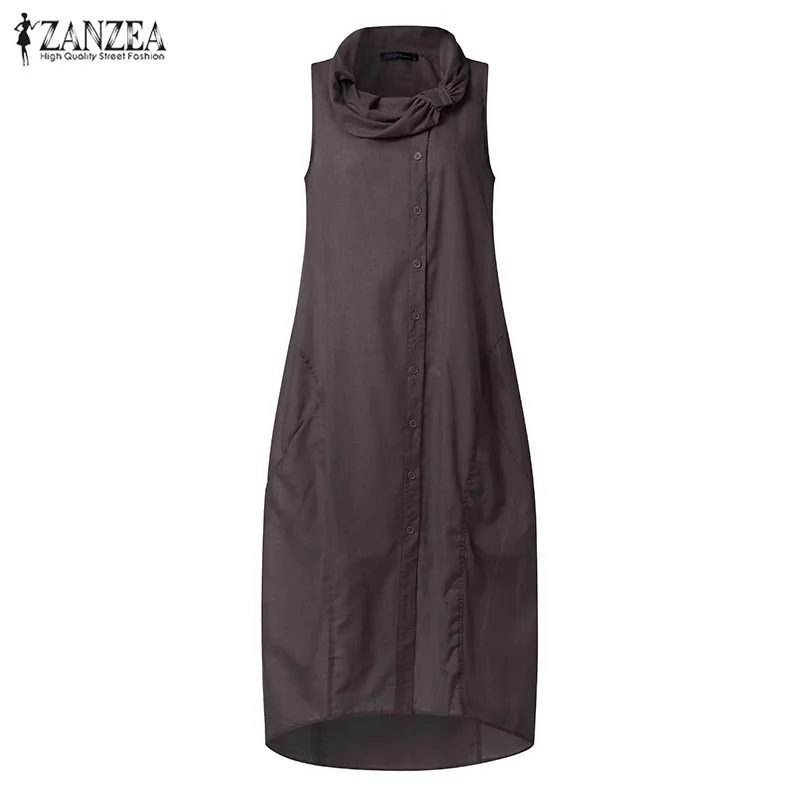 ZANZEA размера плюс женское длинное платье макси стильное асимметричное платье с вырезом без рукавов длинная рубашка Vestido хлопковое льняное платье