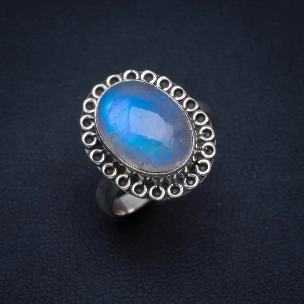 

Natural Rainbow Moonstone Handmade Unique 925 Sterling Silver Ring 7 A4070