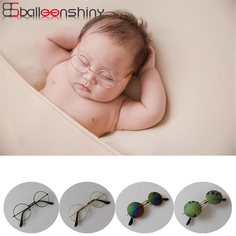 

BalleenShiny Baby Boys Girls Glasses Photography Prop Newborn Infant Cute Ornaments Metal Sunglasses Accessories For Kids Gift