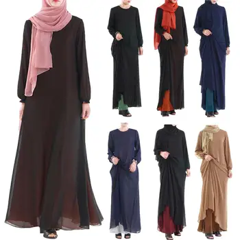

Dubai Abaya Dress Women Muslim Long Sleeve Chiffon Two Sides Casual Kaftan Vintage Islamic Turkey Caftan Ramadan Ladies Robe Gow