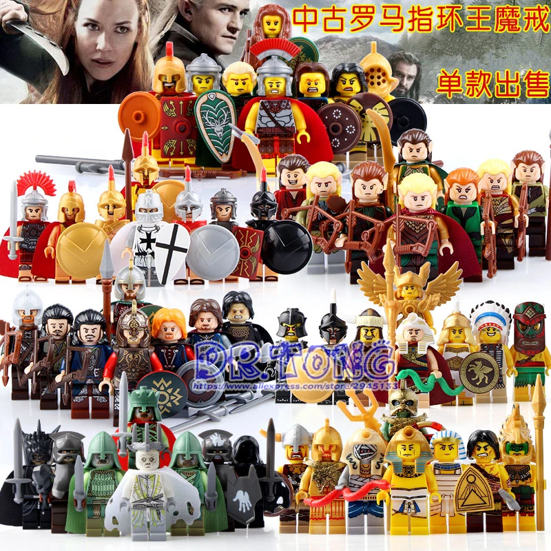 

DR.TONG Medieval Knights Lord of the Rings Action Figure Building Blocks Spartacus Crusader Gladiator Bricks Toys for Children