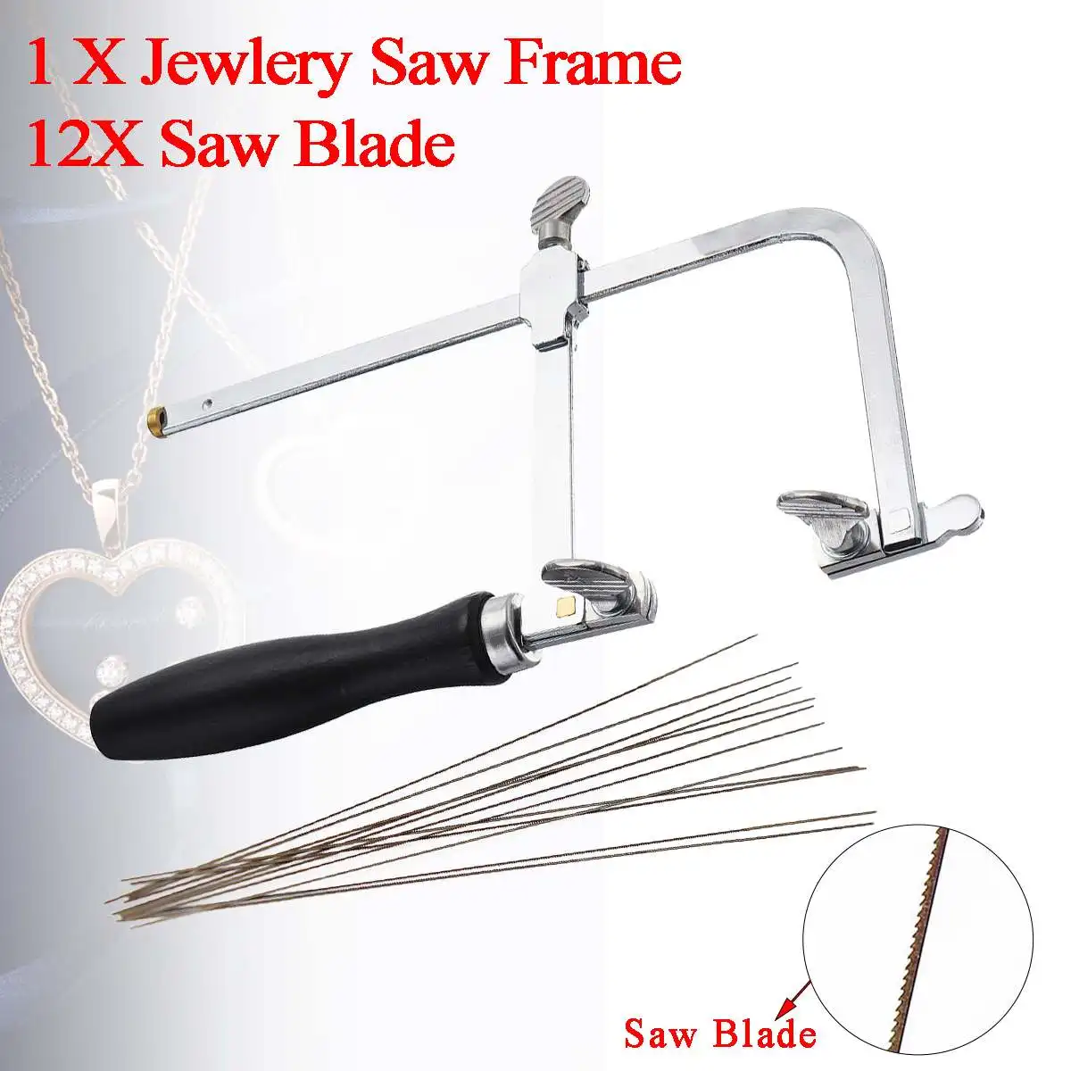 

12Pcs Saw Blade + Adjustable Jewelry Saw Frame 18.5x8.7cm With Wood Handle Repair Craft Tool For Jewelry Making Woodworking
