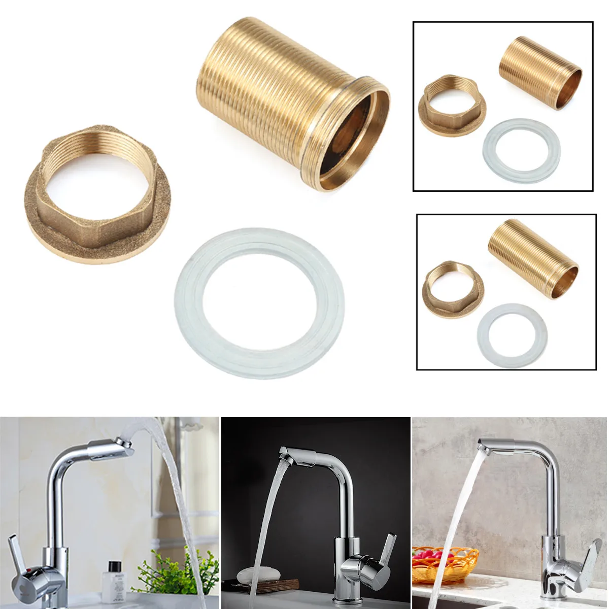 

Kitchen Copper Basin Mixer Tap Repair Fitting Kit Faucet Threaded Brass Tube Nut Washer Parts Home Kitchen Faucet Accessories