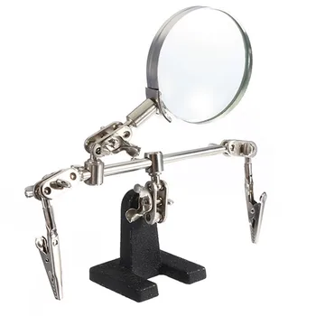 

Helping Third Hand Tool Soldering Stand With 4X Welding Magnifying Glass led Adjustable 2 Alligator Clips 360 Degree Rotating