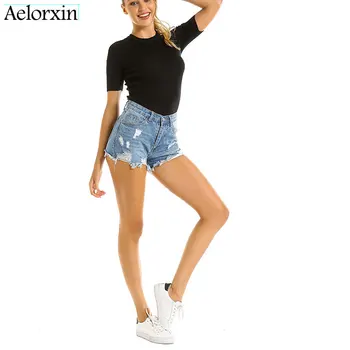 

2019Denim Shorts Classic Vintage High Waist Blue Wide Leg Female Caual Summer