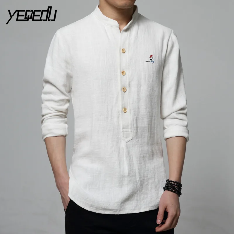 white no collar dress shirt