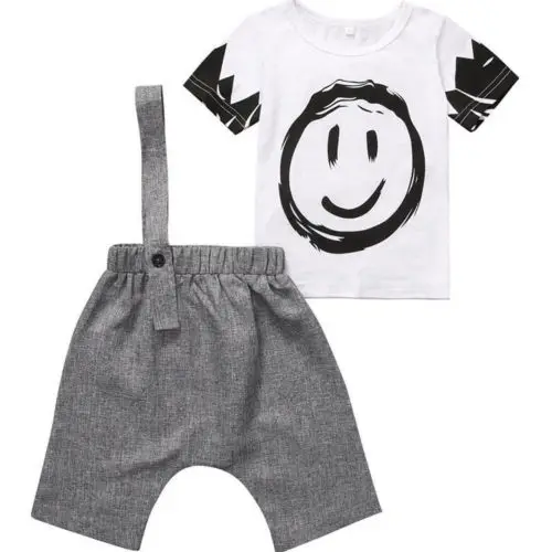 2-7T Pudcoco 2Pcs Toddler Kids Baby Boys White Shirt+Strap Pants Trousers Outfits Set Clothes