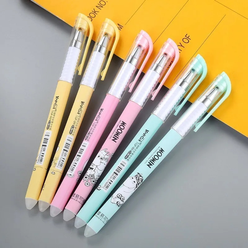 

New 12Pcs/Box 0.38mm Kawaii Korean Carbon Erasable Pen Black Crystal Blue Promotion Gel Pen Goods In Stock