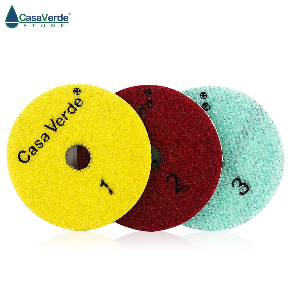 Hot sale DC-BWS3PP02 100mm dry and wet polishing 4 inch 3 step diamond polishing pads for marble and granite