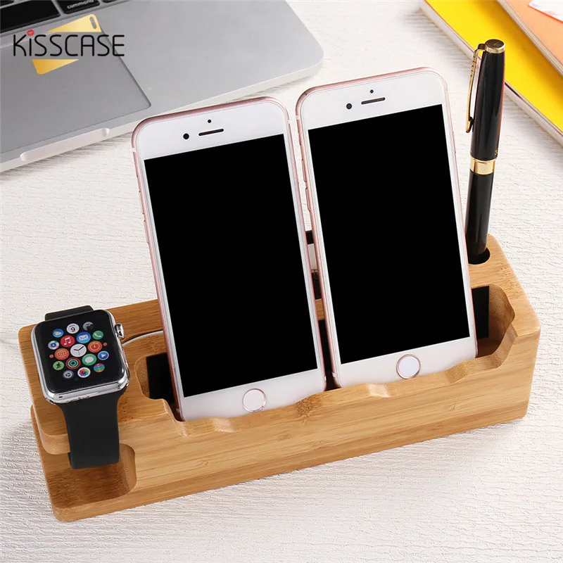 KISSCASE Wooden Charging Dock Station Phone Holder For iPhone X 8 7 6 Plus 5 For iWatch Phone Stand