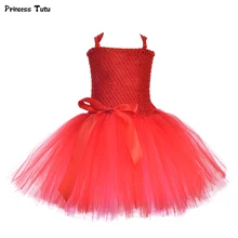 Однотонное красное, синее, зеленое платье-пачка из тюля для девочек, платье для дня рождения, нарядное детское платье на Хэллоуин, карнавальное платье, костюмы косплей супергероя, 1-14