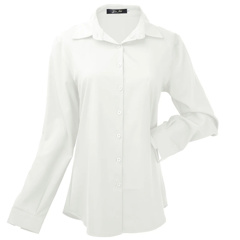 Sexy de moda de las mujeres de carrera de negocios botón camisa Slim OL solapa Tops blusa Camisa de gasa de manga larga sólido camisas Ropa de Mujer