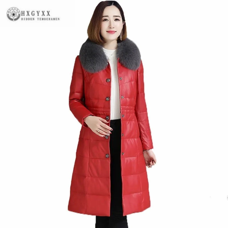 Renard Cheveux Supérieure Réel Veste Qualité Pardessus Slim Red Femmes Cuir black De Long Élégant D'hiver Hauts Canard Duvet Vêtements 2019 Col En J428 Withe pHOxq7OIw