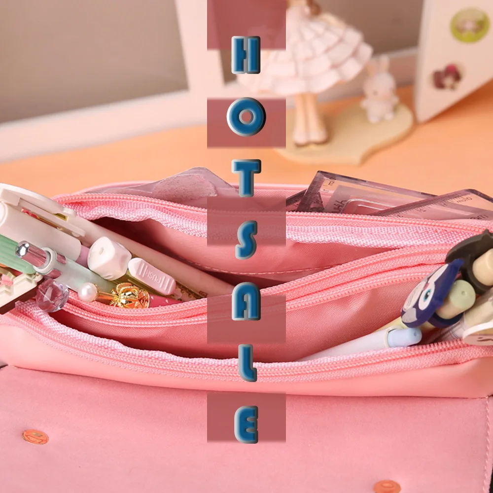 

On SaleLovely pencilcase School Large Capacity PU Leather Pencil Bag Case Girls Gift student Stationery Supplies