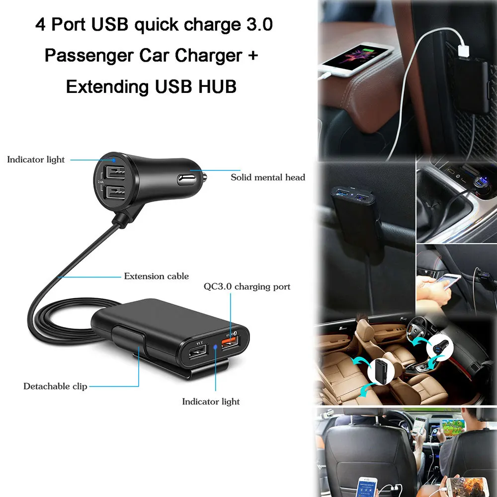 KISSCASE سريع شحن 4 منافذ USB سيارة شاحن آيفون سامسونج سيارة الهاتف المحمول شاحن لهواوي ولاعة السجائر محول
