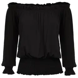KK для женщин блузка Винтаж стимпанк с длинным рукавом рюшами Топы корректирующие открытыми плечами рубашка