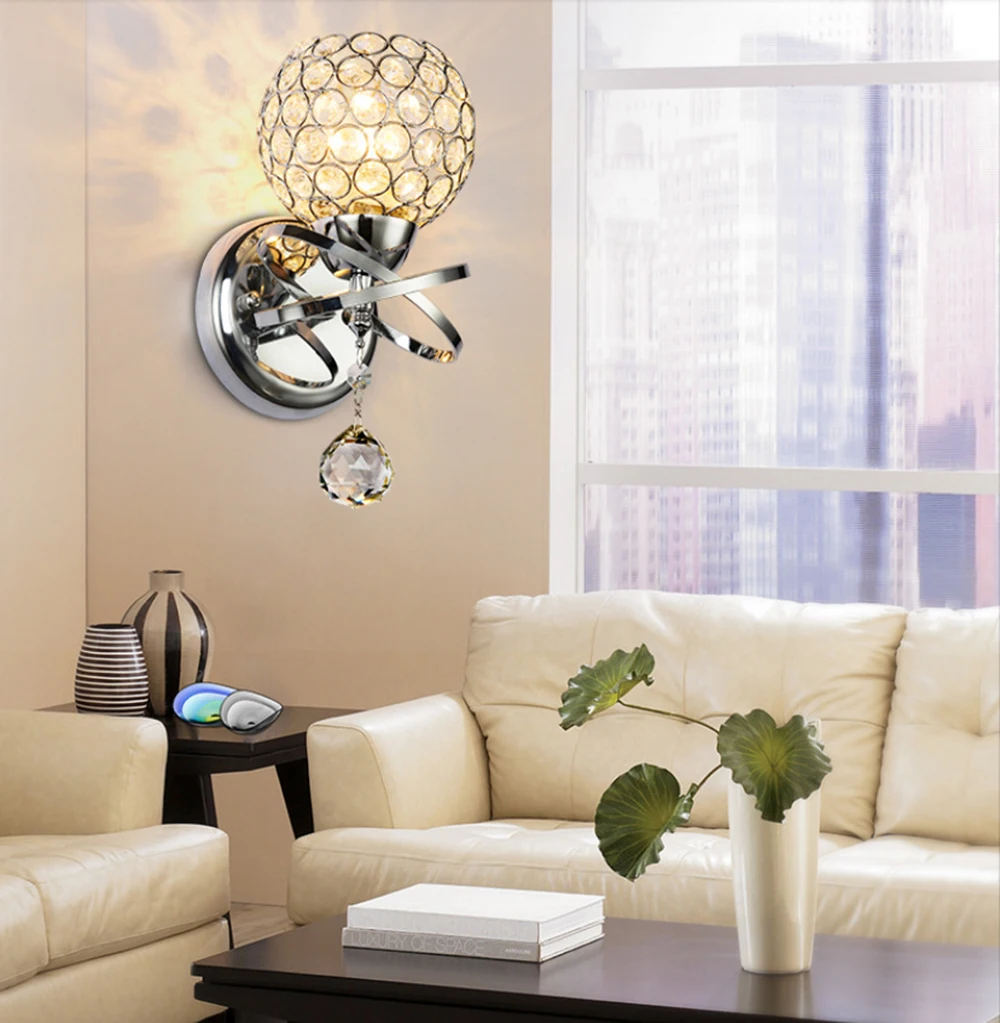 

Wall Sconce Crystal Wall light Simple warm bedroom bedside wall lamp Crystal lights 1 Pcs AC 85-250V 12.3*14.5*24.5cm