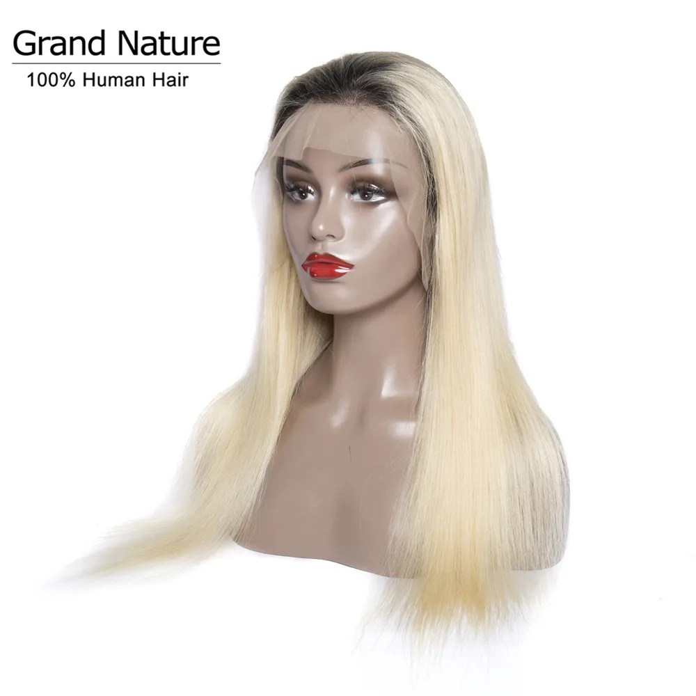 

#1b/613 Blonde lace front straight Human Hair wigs 10-28inch Brazilian remy hair Wigs 150% Density Silky long thick free part