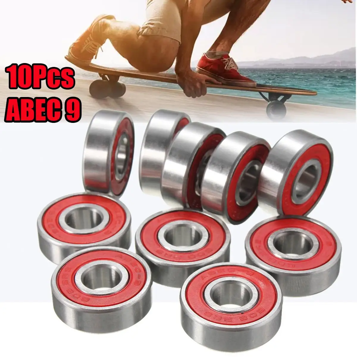 10x ABEC-9 608 2RS роликовые коньки колесный подшипник анти-ржавчина скейтборд колесный подшипник красный герметичный 8x22x7 мм вал