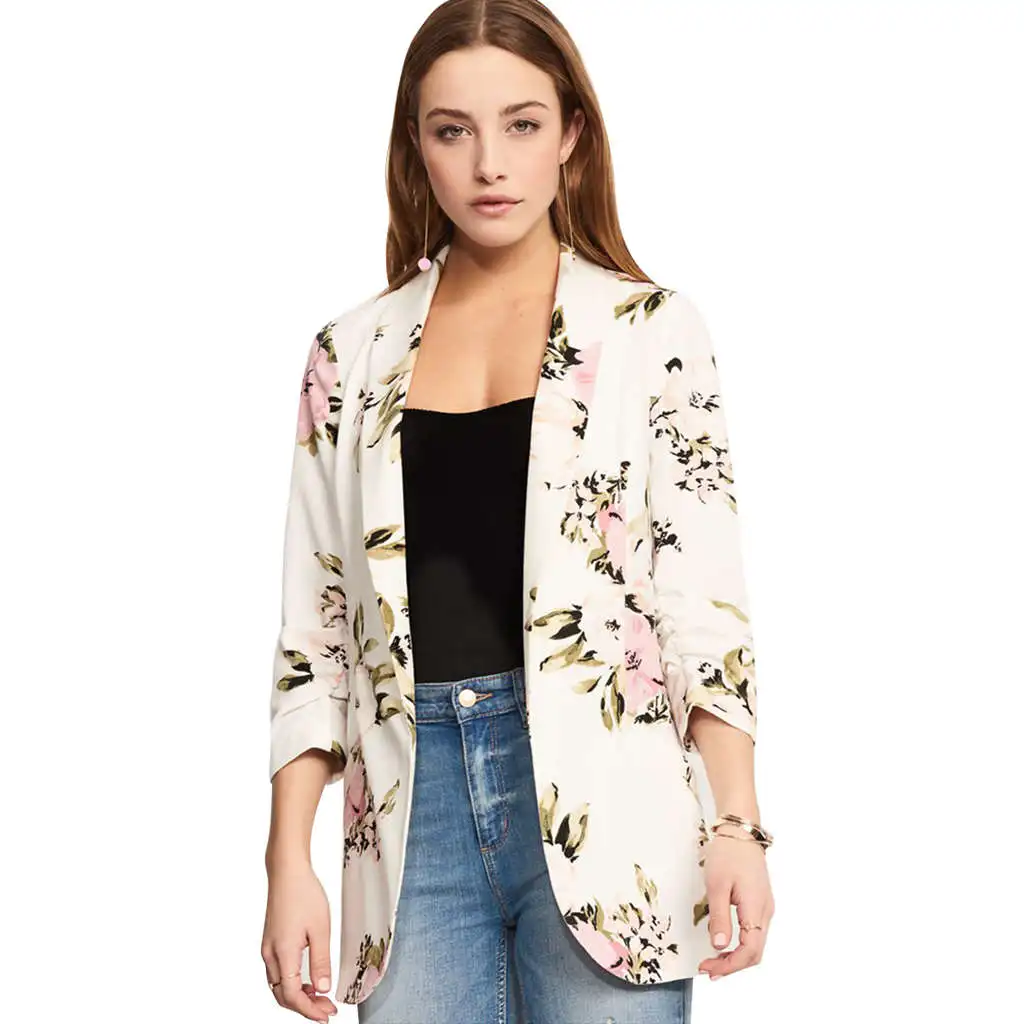 Women Elegant Long Sleeve Lapel Floral Print Slim Blazer Thin Jacket Coat Ladies Casual Solid Color OL Front Open Cardigan Out Women Elegant Long Sleeve Lapel Floral Print Slim Blazer Thin Jacket Coat Ladies Casual Solid Color OL Front Open Cardigan Out
